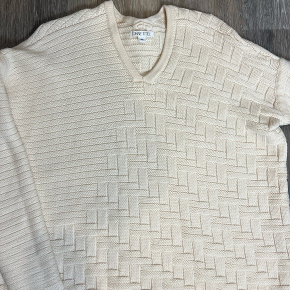 Ohne Titel cream v neck merino wool basket weave pattern sweater Medium - Picture 3 of 7